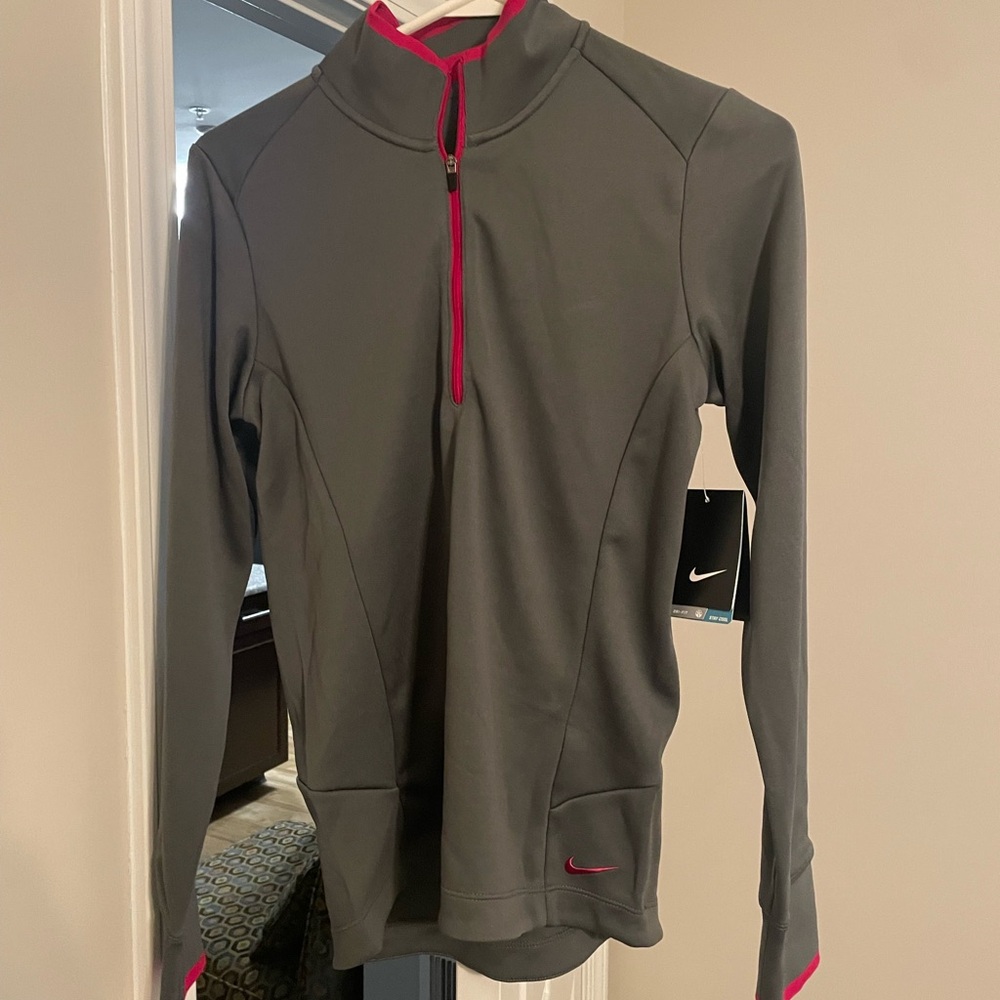 Nike Gray and Pink Quarter-Zip Pullover